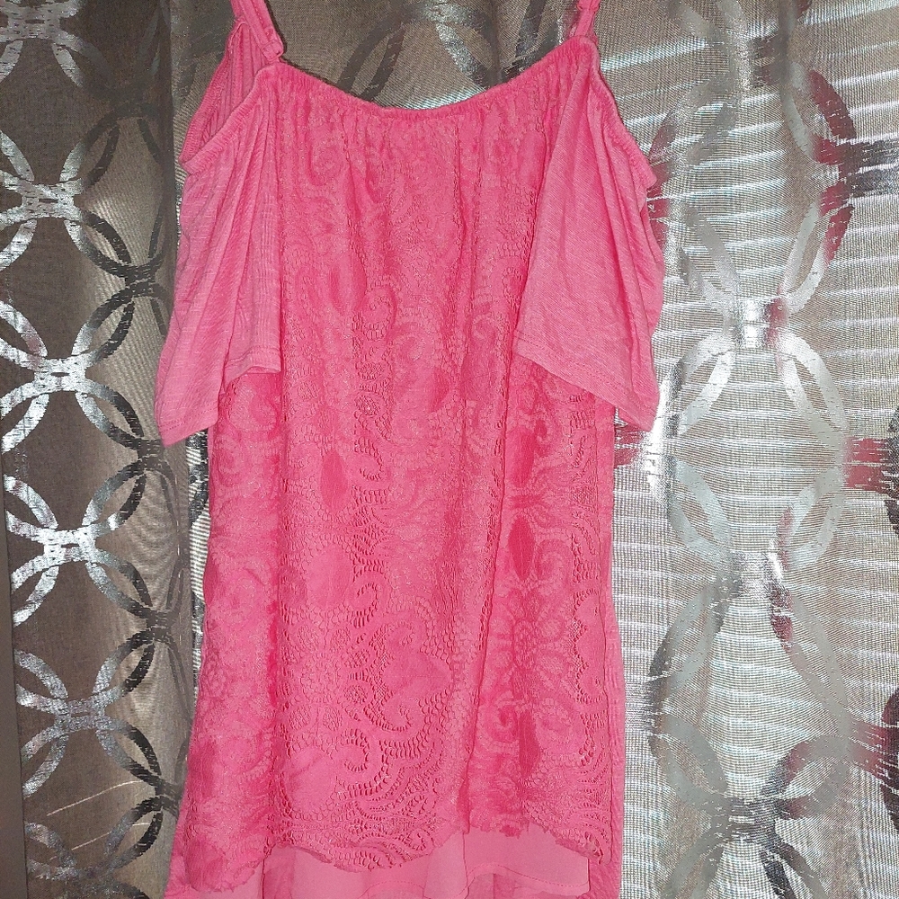 No Boundaries Women's Pink Lace Staps/Off Shoulder sleeves.